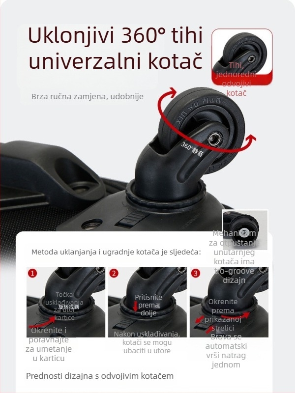 Novi kofer od Oxford platna s velikom kapacitom, unisex, s odvojivim kotačima, čvrst i izdržljiv