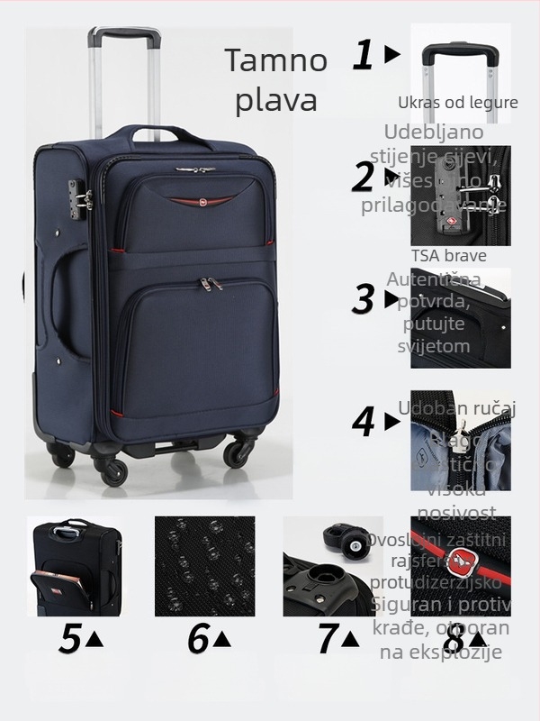 Novi kofer od Oxford platna s velikom kapacitom, unisex, s odvojivim kotačima, čvrst i izdržljiv