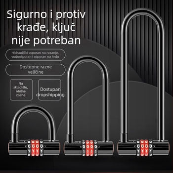 U-oblik brave s zaštitnim kodom protiv krađe, dvostruki zasun, tijelo od legure, model UC, za staklena vrata, trgovinske prostore i bicikle