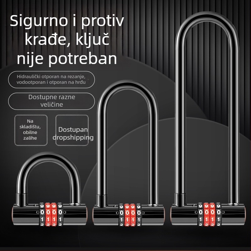 U-oblik brave s zaštitnim kodom protiv krađe, dvostruki zasun, tijelo od legure, model UC, za staklena vrata, trgovinske prostore i bicikle
