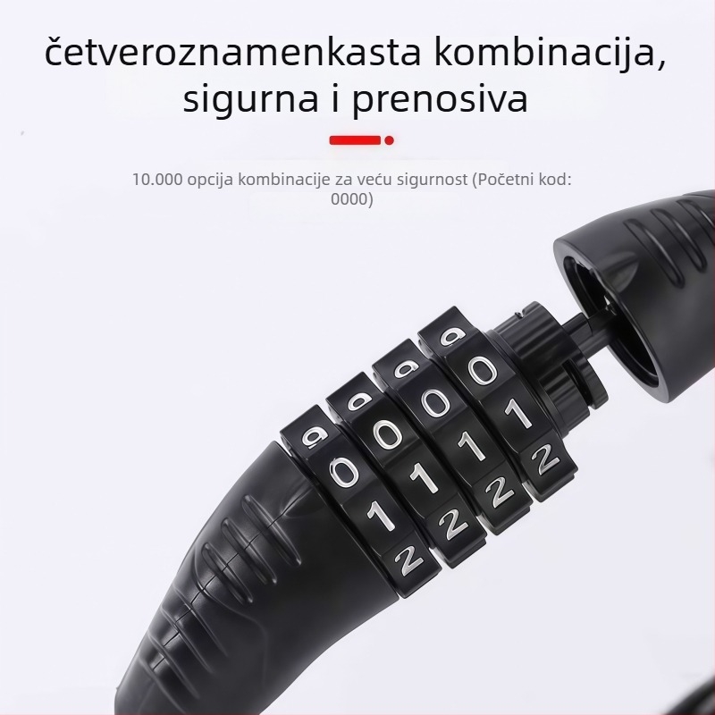 Kodom zaključavanje za bicikl — cinkovo legura, numerička kombinacija, Ø12 mm šipka, razmak 12 cm