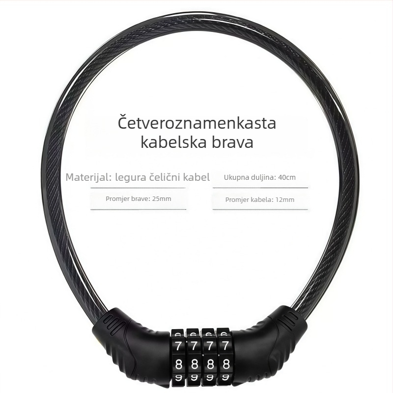 Kodom zaključavanje za bicikl — cinkovo legura, numerička kombinacija, Ø12 mm šipka, razmak 12 cm