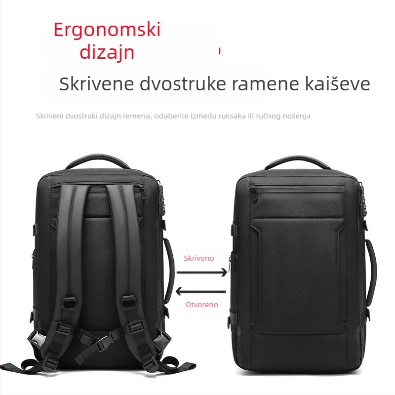 Poslovni ruksak za putovanja - 56–75 L, poliester - prozračan, vodootporan, otporan na habanje, suho/mokro odjeljak - naramenice s zračnim jastučićima