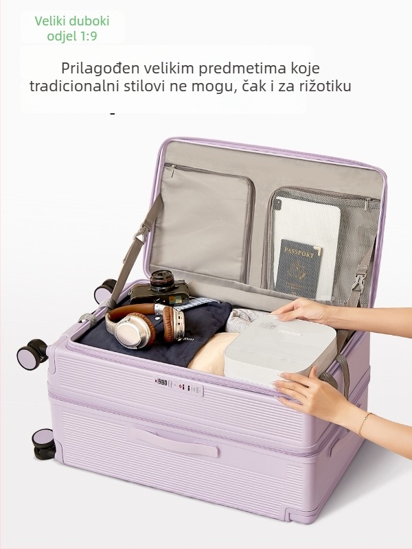 2026 novi model putnog kovčega od 20 inča s aluminijskim okvirom, tiši okretni kotači, USB priključak, port za punjenje i brava s kombinacijom