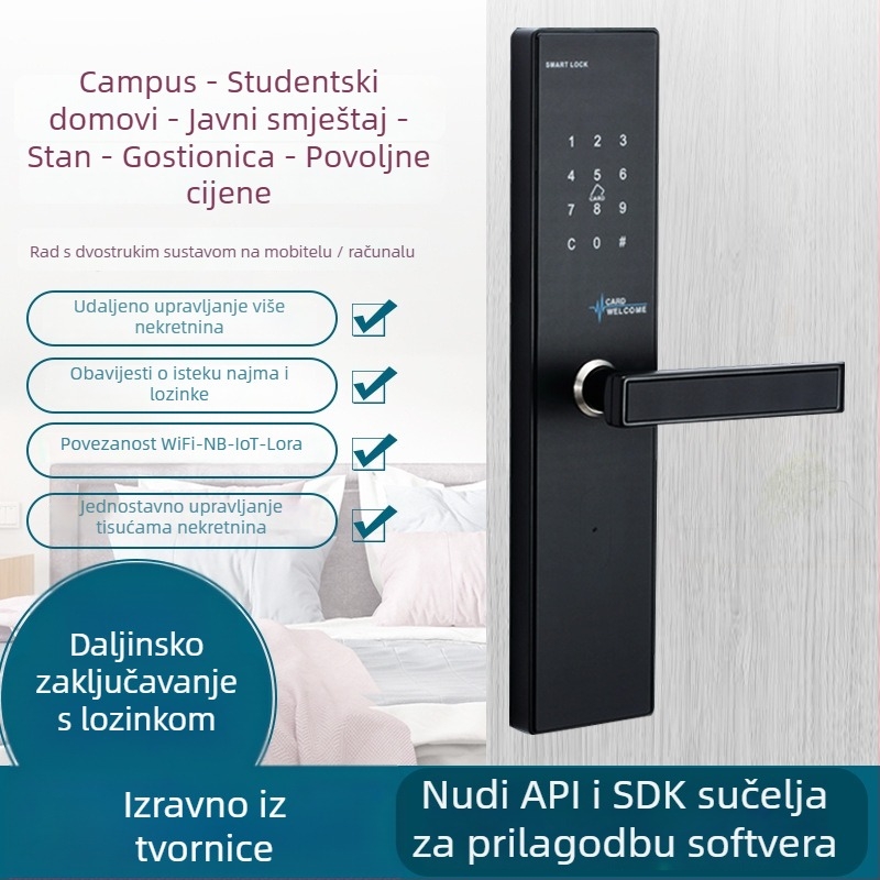 Pametna elektronička brava za vrata s pristupom karticom i upravljanje putem aplikacije (Nehrđajući čelik; Model MF X01; Namijenjena za hotele, škole, apartmane i urede; PIN kod opcija)