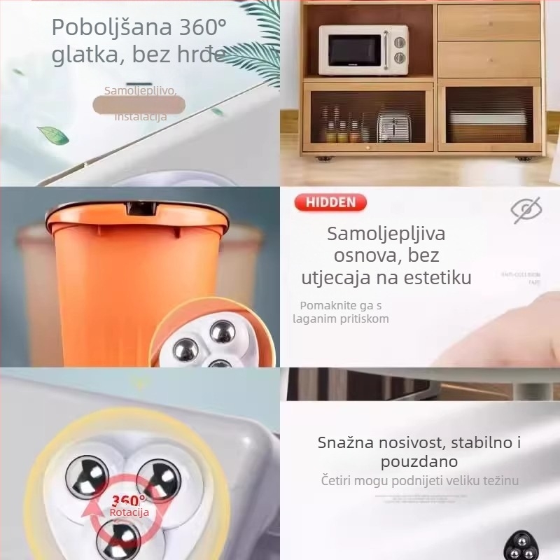 Tiho kotačić za namještaj s ljepilom za pričvršćivanje, nehrđajući čelik