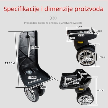 Kotači za prtljagu, univerzalni, s odvojivim dvokotačnim dizajnom, tiši gumeni kotači, plastični