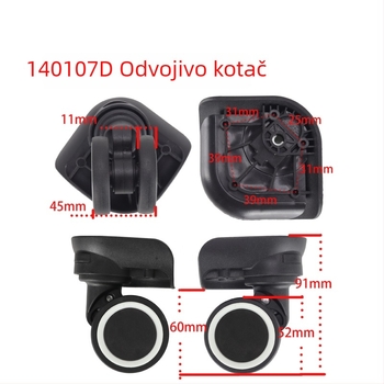 Kotači za prtljagu — odvojivi, univerzalni; model 140107D, marka Also Pavilion, serija Removing wheel, materijal plastika/nylon, ultra lagani, otporni na habanje, apsorpcija udara