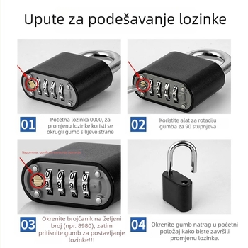 Brava s kodom, direktno otvaranje, od cinkove legure, model 123321, vodootporna i otporna na hrđu, za kofer, ormariće i ruksake