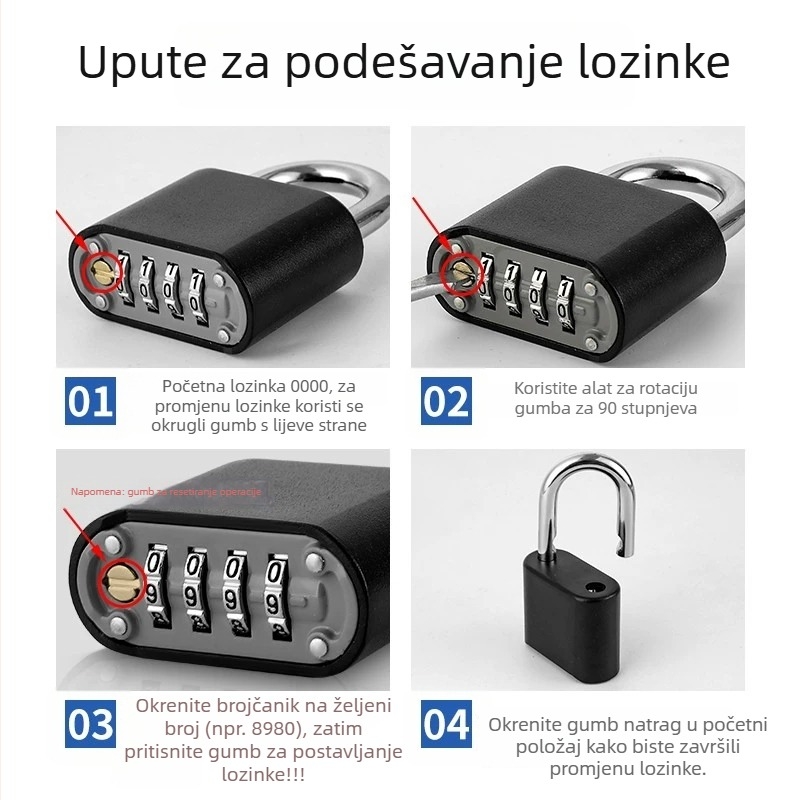 Brava s kodom, direktno otvaranje, od cinkove legure, model 123321, vodootporna i otporna na hrđu, za kofer, ormariće i ruksake