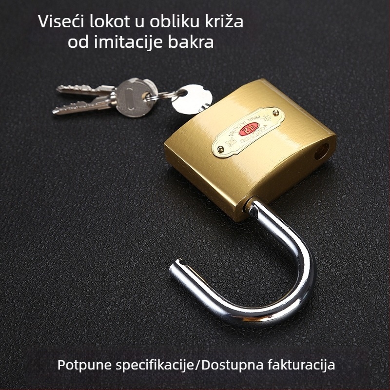 Željezni katanac s križnim ključem, mali promjer, imitacija mjedi, za unutarnju upotrebu, brava za ladicu