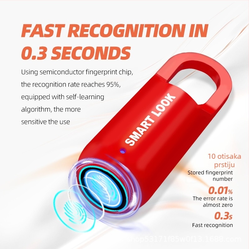 Mini biometrijski lokot s otiskom prsta za ruksake, prtljagu i ormariće – Model ZW205; pohranjivanje 10 otisaka prstiju; otključavanje ispod 1 sekunde; FAR 0.001; FRR 10