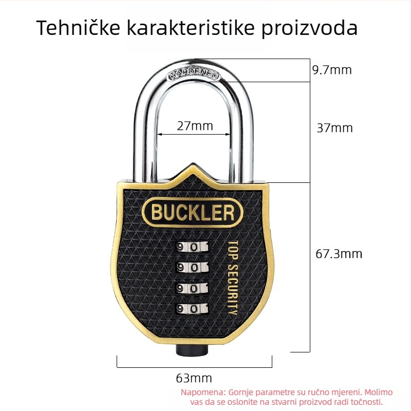 NF-8602 Metalni kombinacijski lokot, vodootporan i otporan na hrđu, debljina šipke 9,7 mm, razmak između šipki 27 mm
