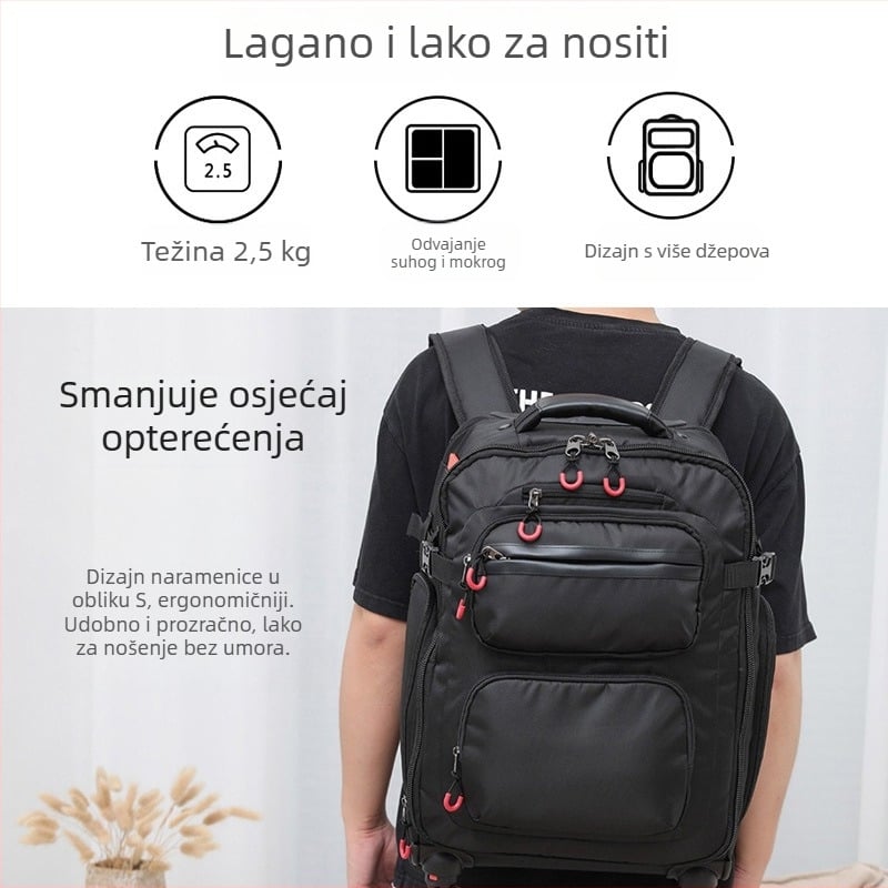 GA kolica ruksak za putovanje, lagan s kotačićima, Oxford materijal, unisex, zatvaranje na zip