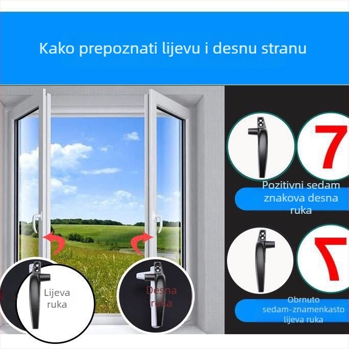 Tip 50 aluminijska kućna ručka za prozor s zaključavanjem, vanjska push-pull funkcija, ručka u obliku 7, moderni minimalistički stil