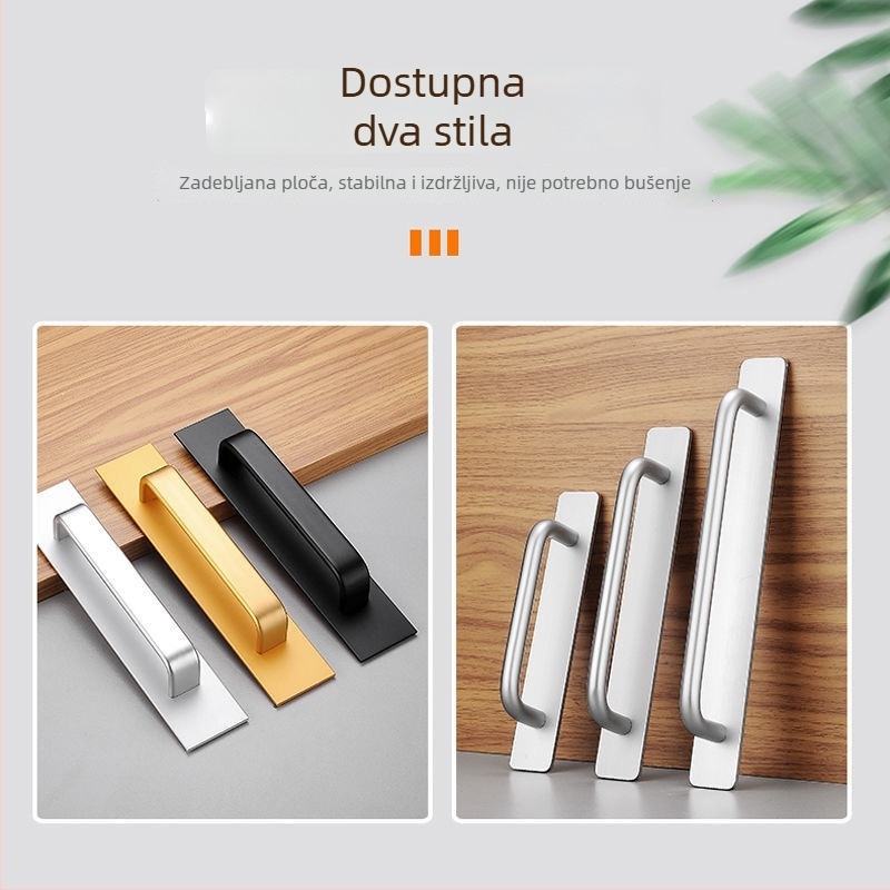Čvrsta aluminijeva legura ručka za ormariće i klizna vrata, ručka za staklena vrata, bez bušenja