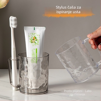 Čaša za usta i četkicu za zube s drškom, akril, cilindričnog oblika, s uzorkom ledenog glečera