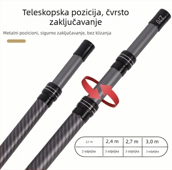 Karbonski štap za mrežu za ribolov, teleskopski, s pjenastom ručkom, 4 odjeljka