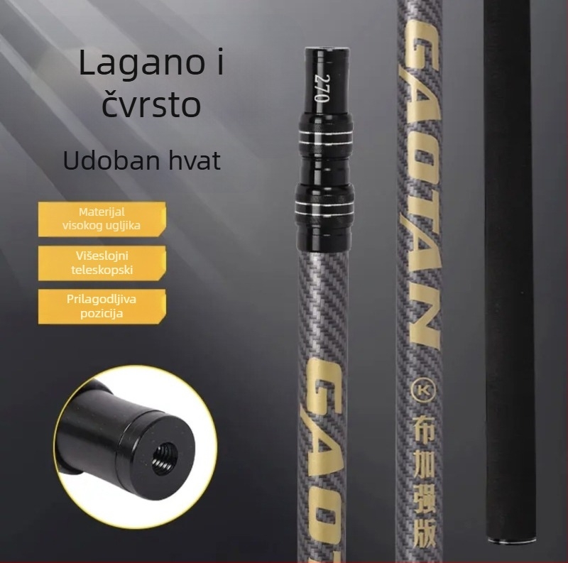 Karbonski štap za mrežu za ribolov, teleskopski, s pjenastom ručkom, 4 odjeljka