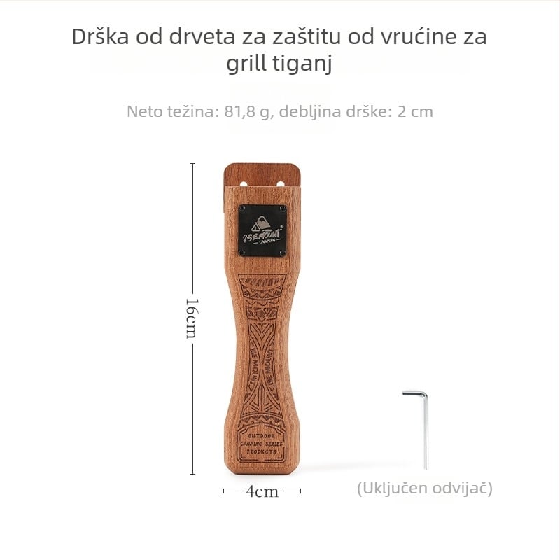 ISE MOUNT Vanjska drška za grill pan – produžena drška od čvrstog drveta, bajonet tip, podesivi podizač