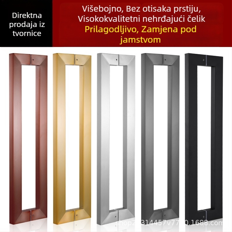 Ručka za vrata od nehrđajućeg čelika s okvirom – debela i čvrsta ručka za staklena i drvena vrata, moderni minimalistički stil