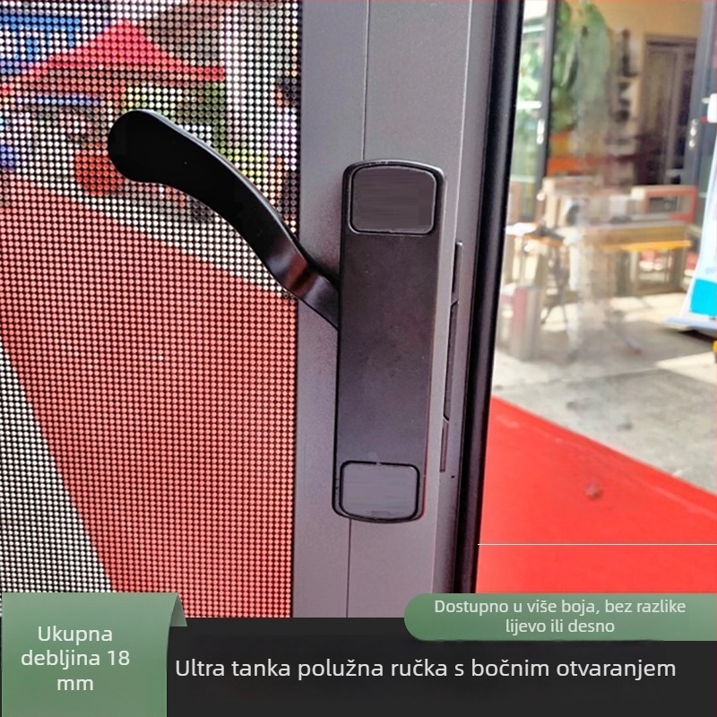Aluminijska kvaka za prozor s bravom, tanak profil, bočni otvor, integrirana mreža za prozor