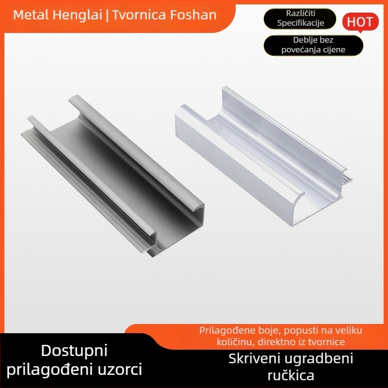 Skrivena ugradbena aluminijska ručka za ladice i ormariće, aluminijska legura anodizirana, brizganje pod pritiskom, moderni minimalistički stil