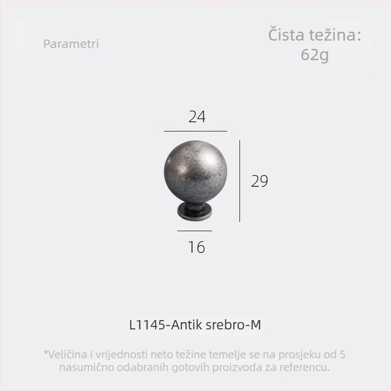 Kuglasta ručka za ormariće | Cinkov spoj, mat završna obrada | Model Hg-ls03 | Honggu brend | Pogodno za staklena i drvena vrata, klizna vrata