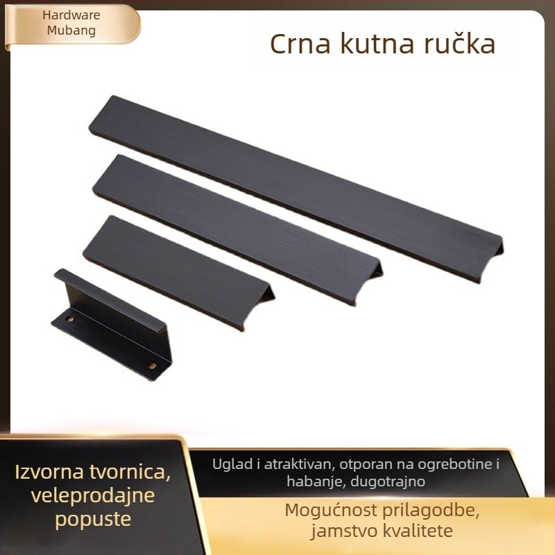 Ugrađena ručka za vrata ormarića - aluminijska legura, pravokutni oblik, površinski montiranje, sprej završna obrada, moderni minimalistički stil