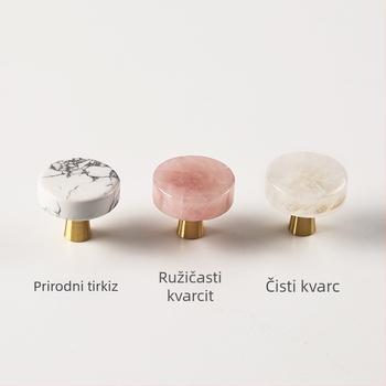Ručka za vrata ormarića, okrugla, mesing+krystal, moderni minimalistički stil, montaža jednim otvorom