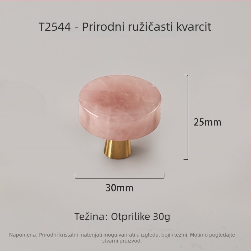 Ručka za vrata ormarića, okrugla, mesing+krystal, moderni minimalistički stil, montaža jednim otvorom
