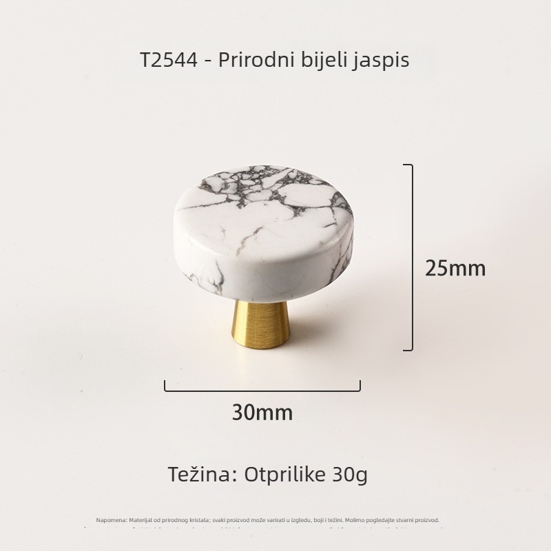 Ručka za vrata ormarića, okrugla, mesing+krystal, moderni minimalistički stil, montaža jednim otvorom