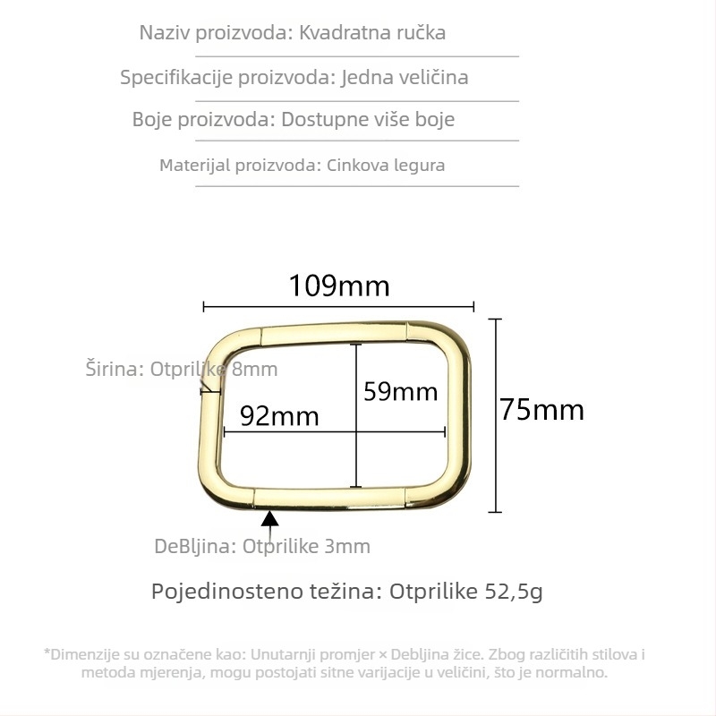 Držač za torbu od cinkovog legura, liveni, pravokutni prsten za torbe, Jin Hongyang