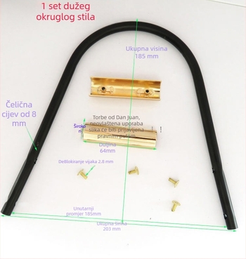 Hardver za torbe - Metalna podizna ručka s vijčanim učvršćenjem i zakrivljenim kružnim prstenom (Brand Shrimp Button; Materijal: Metal; Sezona: Proljeće 2024)