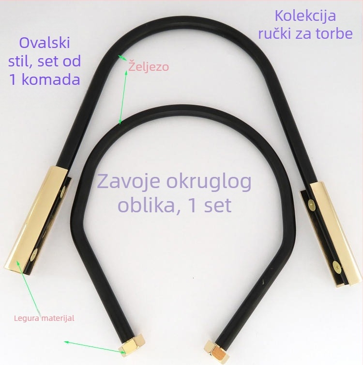 Hardver za torbe - Metalna podizna ručka s vijčanim učvršćenjem i zakrivljenim kružnim prstenom (Brand Shrimp Button; Materijal: Metal; Sezona: Proljeće 2024)