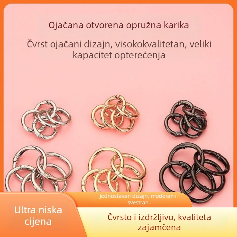 Set dodataka za torbe: otvoreni prsten, metalni prstenovi, opružna kopča, kružna kopča i praktični ključni lanac