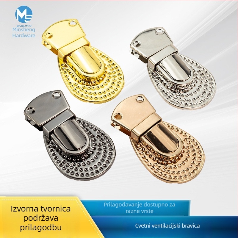 Željezni mehanizam zaključavanja s cvjetnim oblikom za ženske torbice – push-lock hardver, Model A115, Marka Minsheng, Šifra proizvoda A115, Zima 2023
