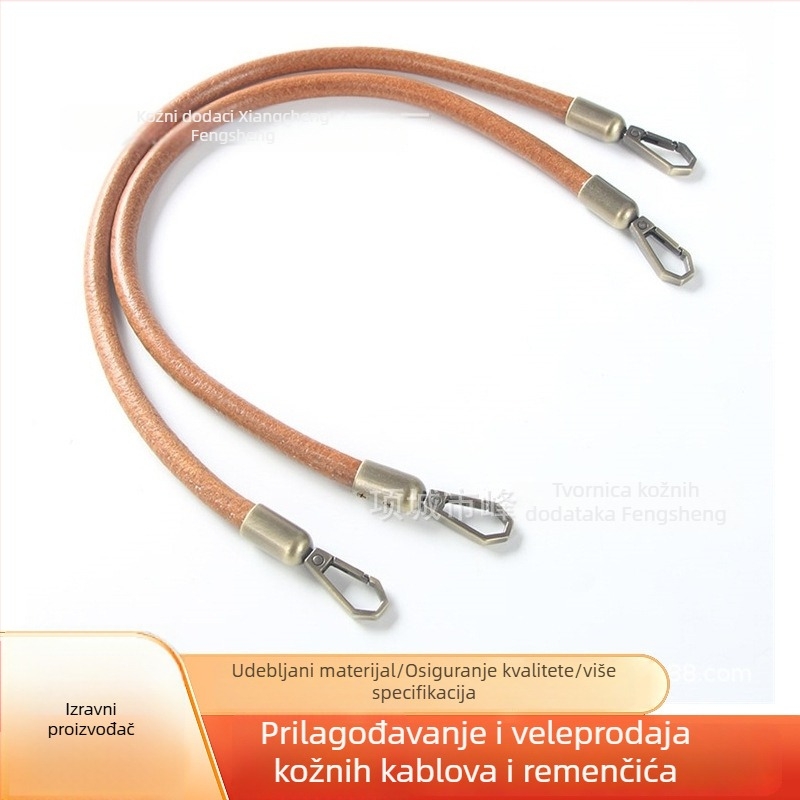 Remen za torbu od prave kože: kružni kožni užad s metalnom kopčom, rameni ili crossbody, DIY dodatak za torbe; materijal: prava koža; završetak: podijeljena koža; užad: remen