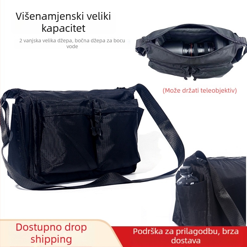 Torba za rameno za fotoaparat velikog kapaciteta, višenamjenska, kompatibilna s Canon/Nikon SLR, najlonska vanjska strana, poliesterna podstava