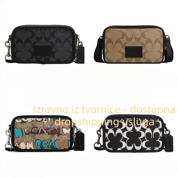 Muška crossbody torbica za kameru od PVC-a, s nylon podlogom, uzorak s slovima, gradski minimalistički stil.