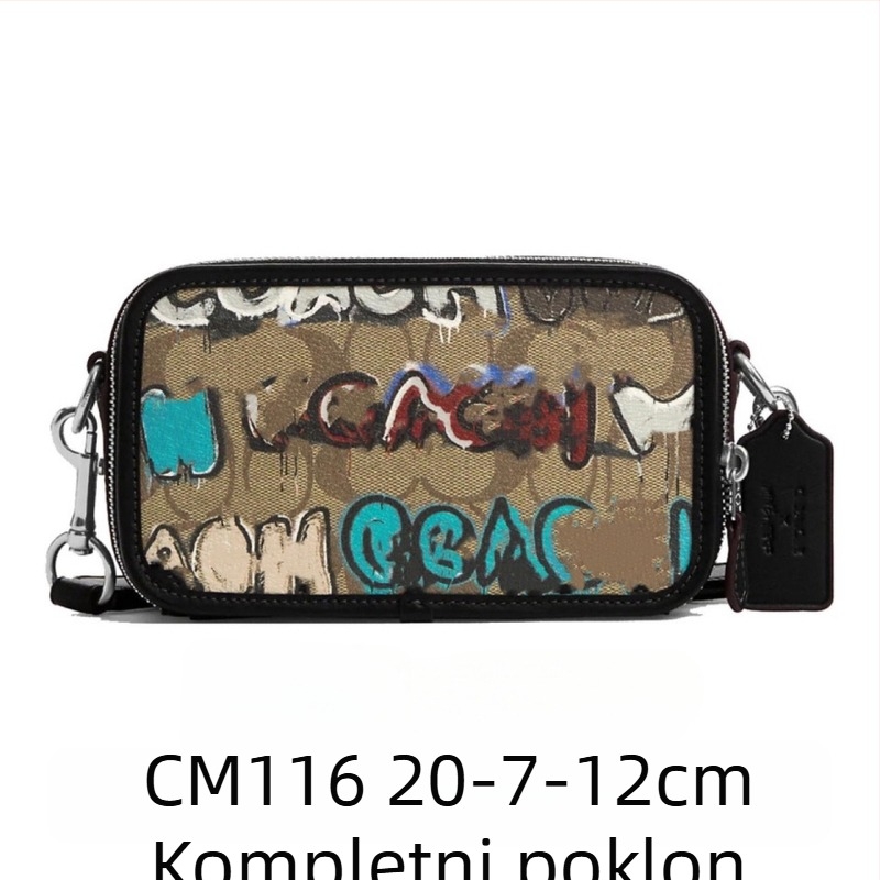 Muška crossbody torbica za kameru od PVC-a, s nylon podlogom, uzorak s slovima, gradski minimalistički stil.