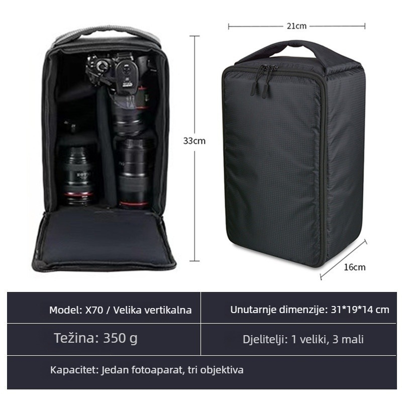DSLR torba za kameru s vodootpornom unutarnjom presvlakom, baršunastom podstavom, kariran uzorak, ekstra debela, otporna na padove
