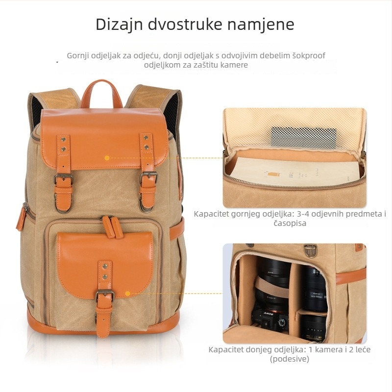 DSLR ruksak za fotografiju na otvorenom, platno, vodootporan i otporan na habanje, zatvaranje na zip, teleskopska ručka