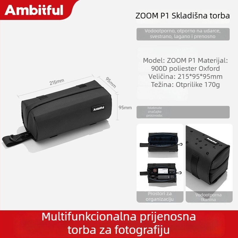 Ambitful Zhijie Zoom p1 fotografijska torba, višestruko skladištenje za DJI dodatke, 900D poliester Oxford tkanina, PU podstava, težina 170 g, univerzalna uporaba