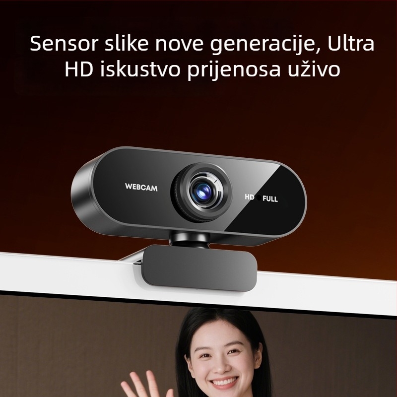 USB web kamera za laptop i stolno računalo, 1080P, ugrađeni mikrofon, USB 2.0, fiksni fokus, driver-free