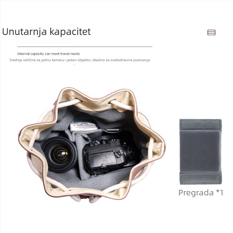Torba za kameru od platna za SLR i bezzrcalne kamere s zakrivljenim remenom — vodootporna, podstava od platna
