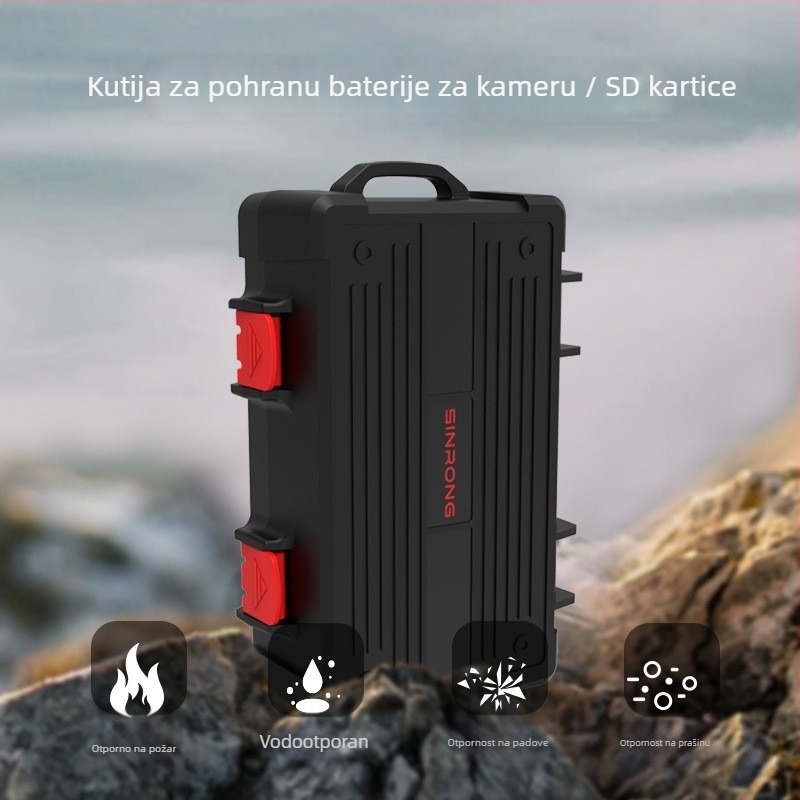 Kutija za pohranu baterija i memorijskih kartica za fotoaparat, vodootporna, otporna na pad, Model E16, kompatibilno s Canon/Nikon/Sony, uključuje karabiner
