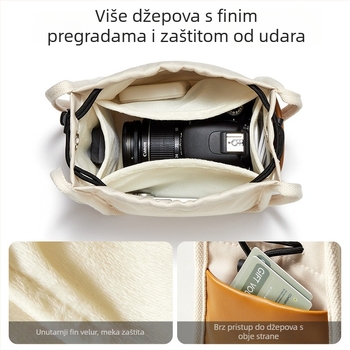 Lagana ramena torba za fotoaparat s kontrastnim šivanjem, vodootporna, 420D twill tkanina + PU koža, za SLR i bez ogledala, ulični stil, za žene, izlazi jesen 2025