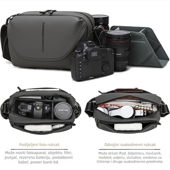 Crossbody torba za digitalnu kameru, vodootporna Oxford tkanina, kompatibilna s Canon R50, Sony ZV-E10 i Fujifilm X-T5