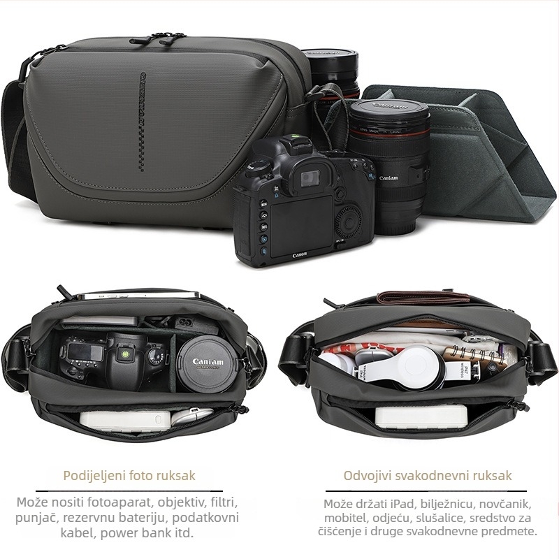 Crossbody torba za digitalnu kameru, vodootporna Oxford tkanina, kompatibilna s Canon R50, Sony ZV-E10 i Fujifilm X-T5